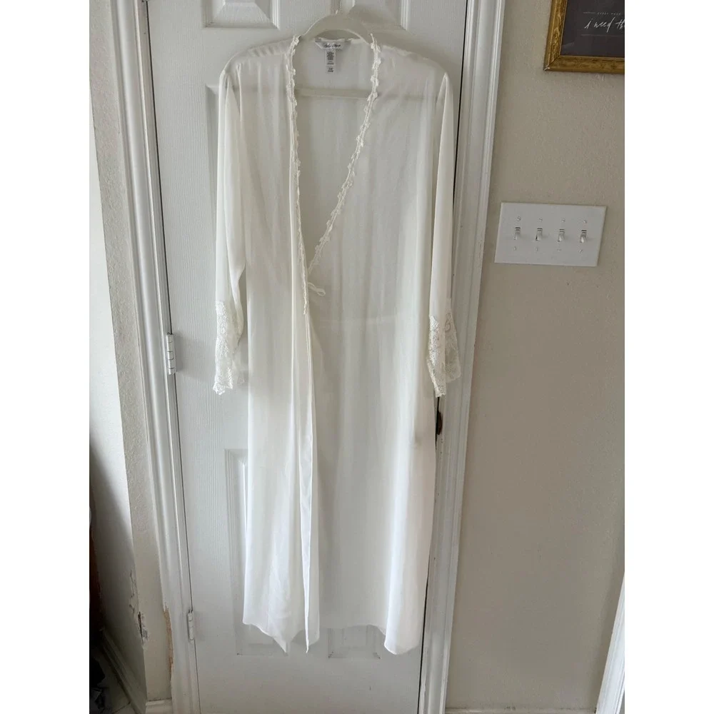 Delicates Ivory Lace Trim Sheer Robe S/M Bridal Boudoir Longline Duster